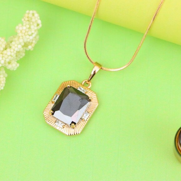 "Black Rectangular Pendant with Gold Textured Frame and Accents, XPPT1785 - Picture 13 of 13